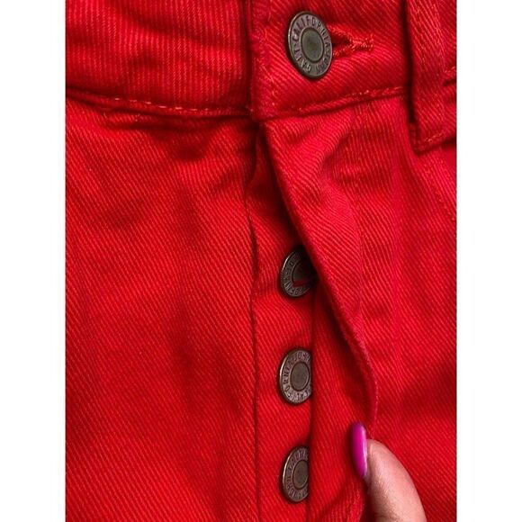 J Galt PacSun Red Buttonfly Cotton‎ Mini Denin Skirt Sz XS NEW - Picture 4 of 8